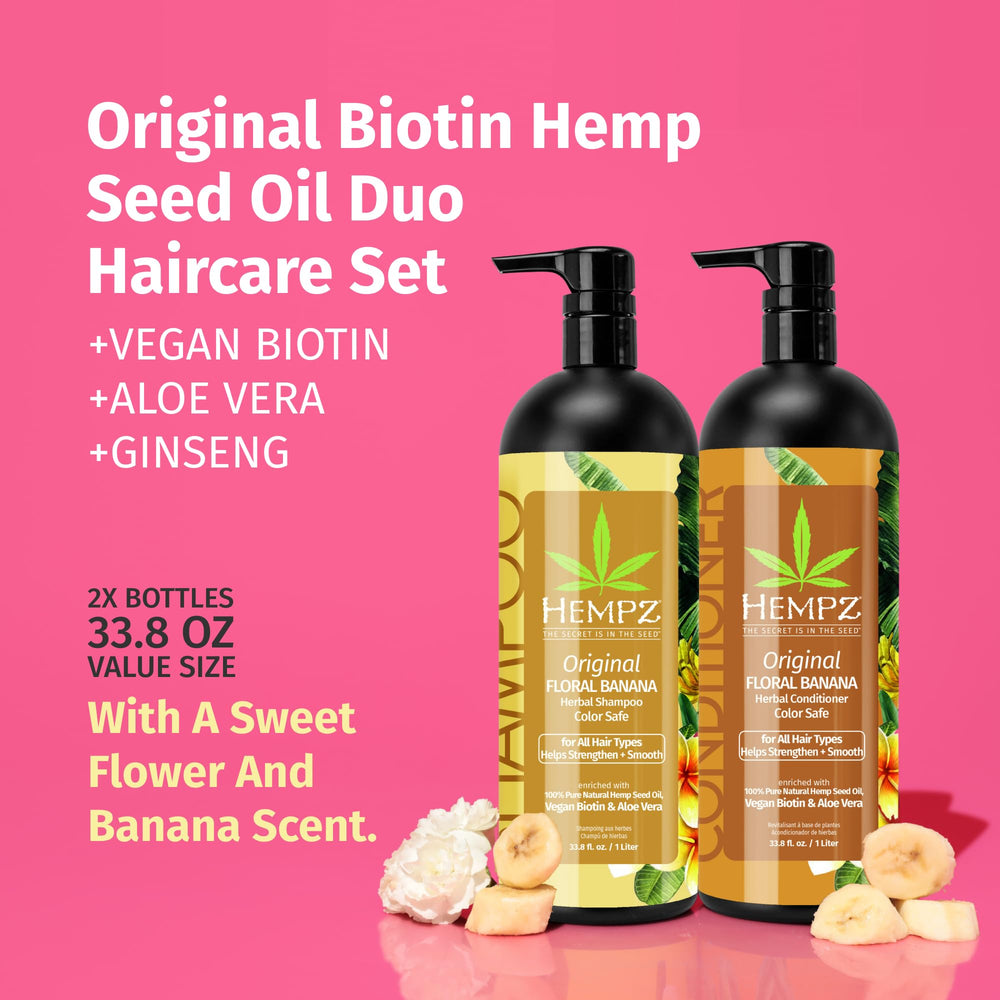 Hempz conditioner bottle with floral banana scent for soft, moisturized hair