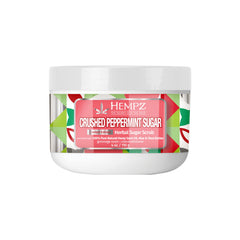 Hempz Crushed Peppermint Sugar Scrub jar shows rich exfoliation for smooth skin.