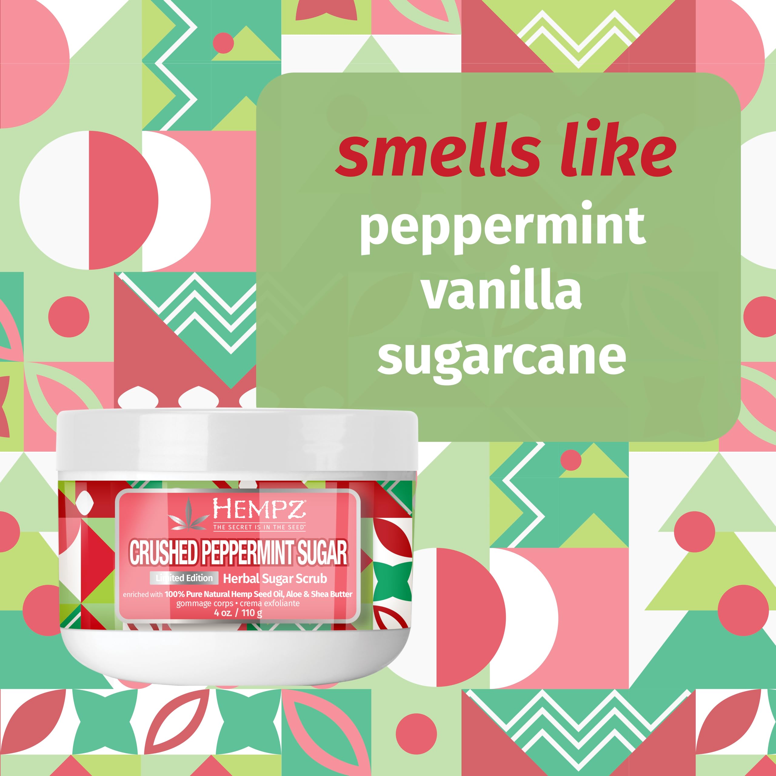Holiday edition Hempz Scrub packaging signals festive self-care.