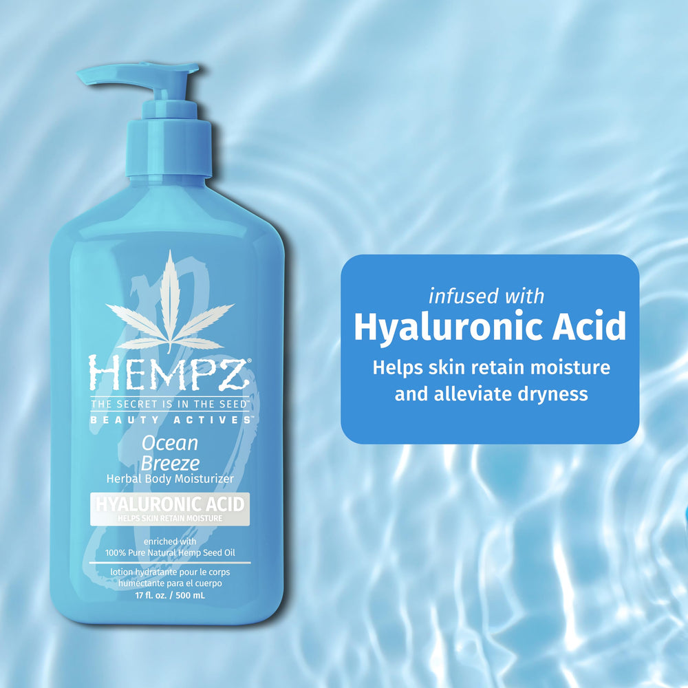 Pure hemp seed oil in Hempz lotion nourishes skin.