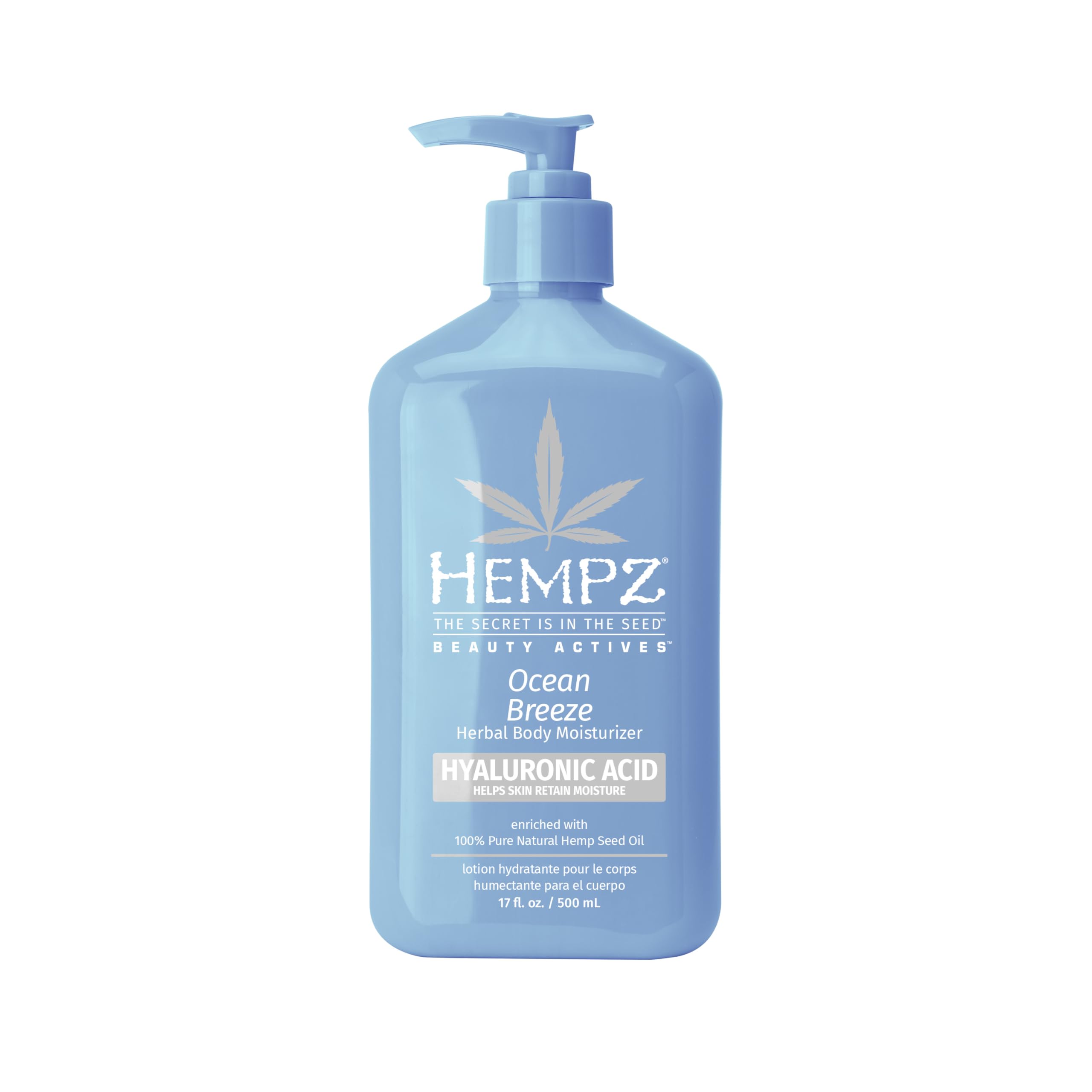 Hempz Ocean Breeze lotion bottle for daily hydration and soft skin.