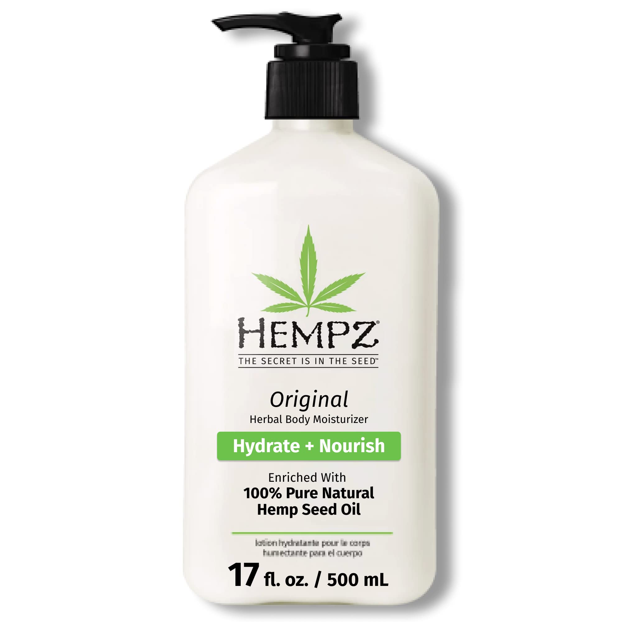Hempz Original bottle with hemp seed oil for deep hydration.