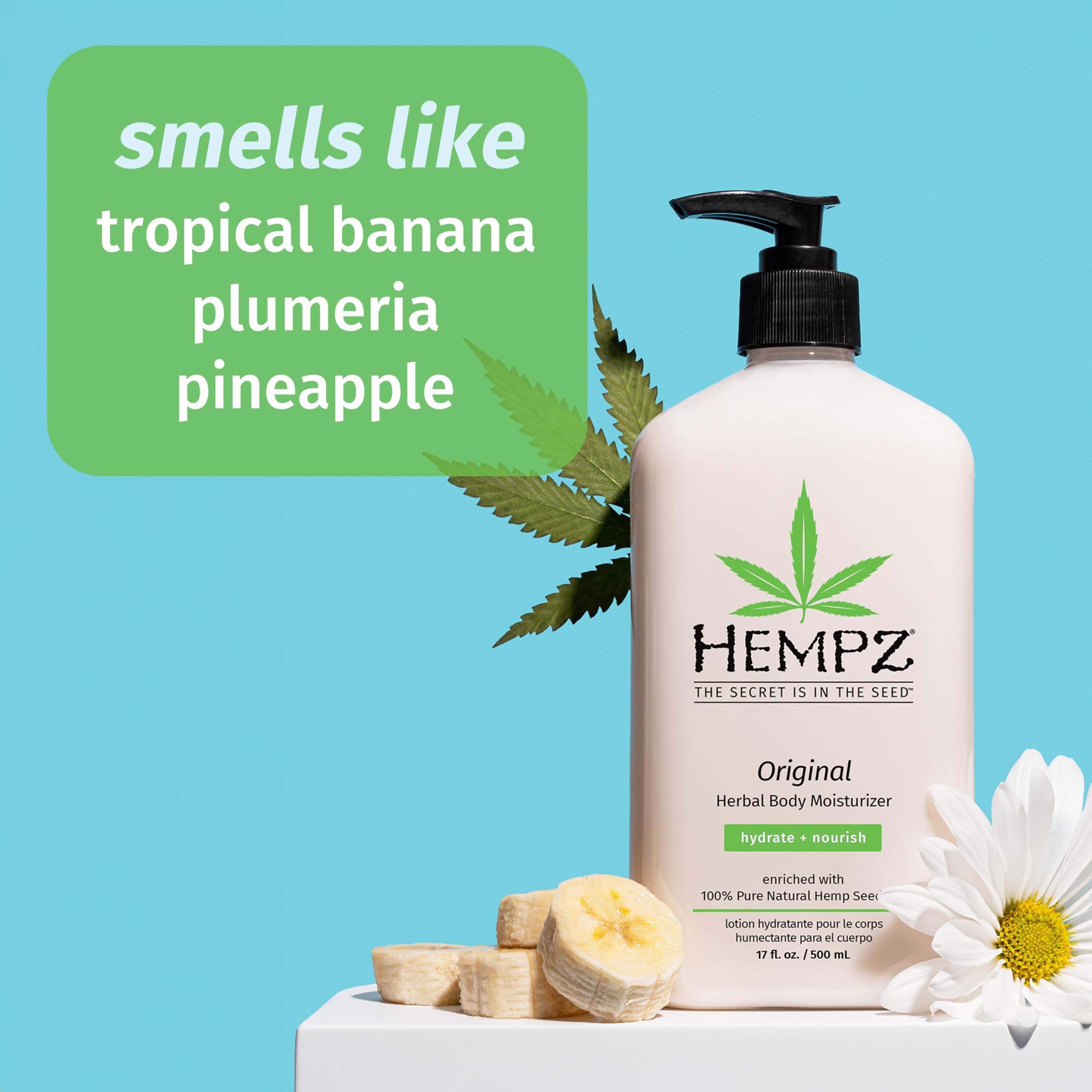 Hempz Original close-up of shea butter and ginseng suggests deep conditioning.