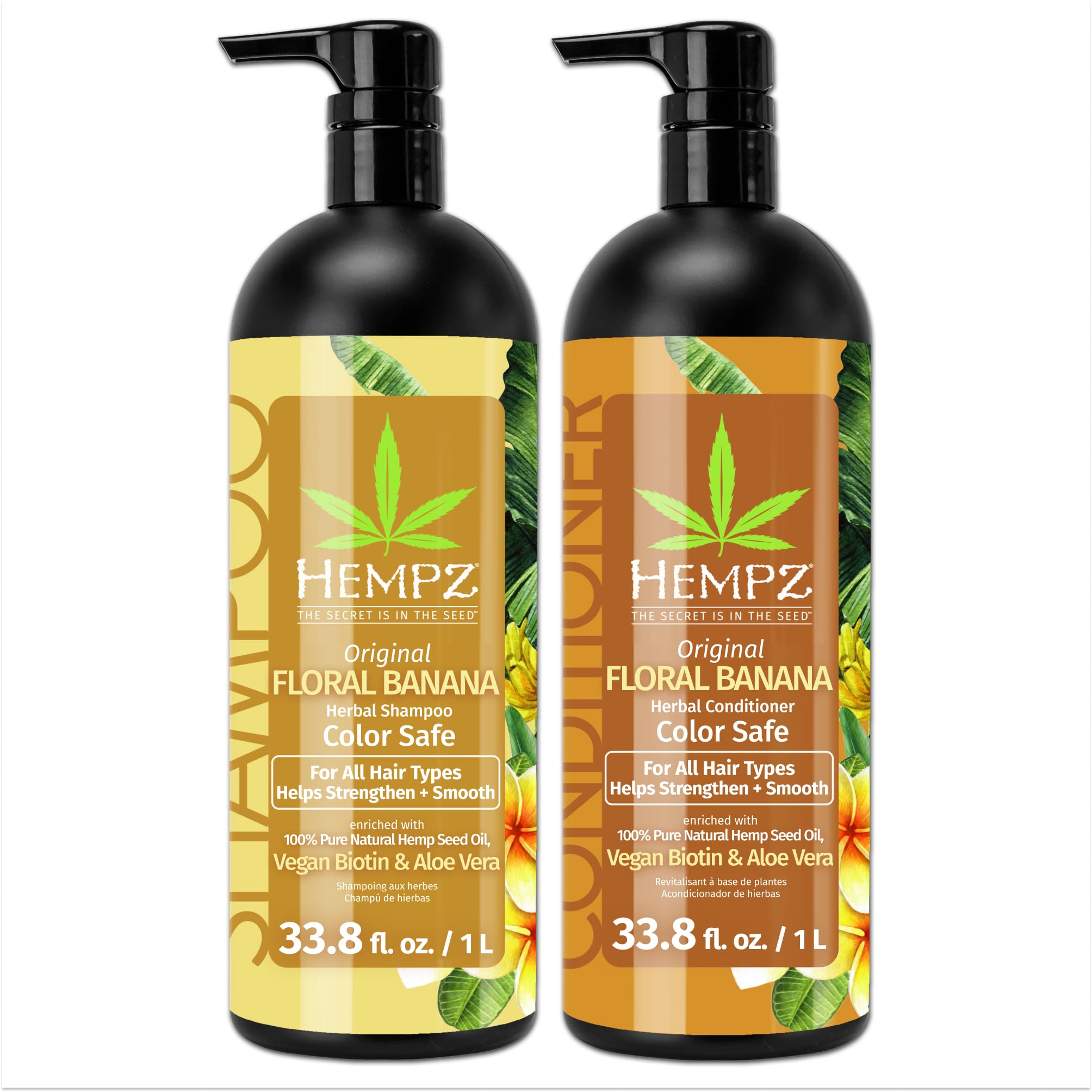 Hempz shampoo bottle with floral banana scent for hydrated color-treated hair