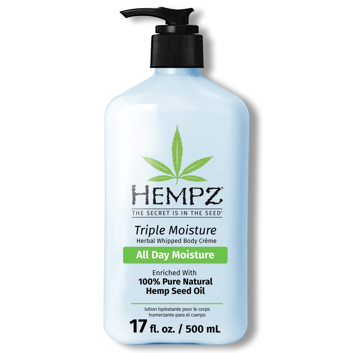 Hempz Triple Moisture bottle front view showcasing hydrating lotion for dry skin
