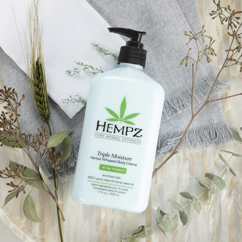 Hempz Triple Moisture fragrance image highlights peach and grapefruit scent