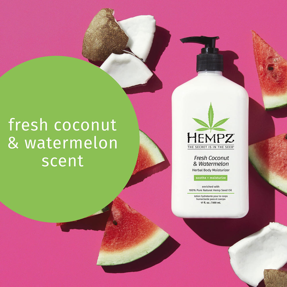 Hempz vegan ingredients illustration highlighting natural extracts and paraben-free formula.
