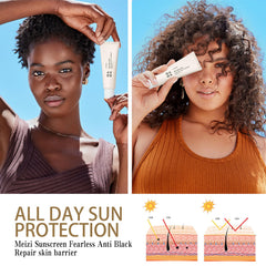 HENGRUNXIN Relief Sun SPF50+ bottle back shows packaging details for easy use.