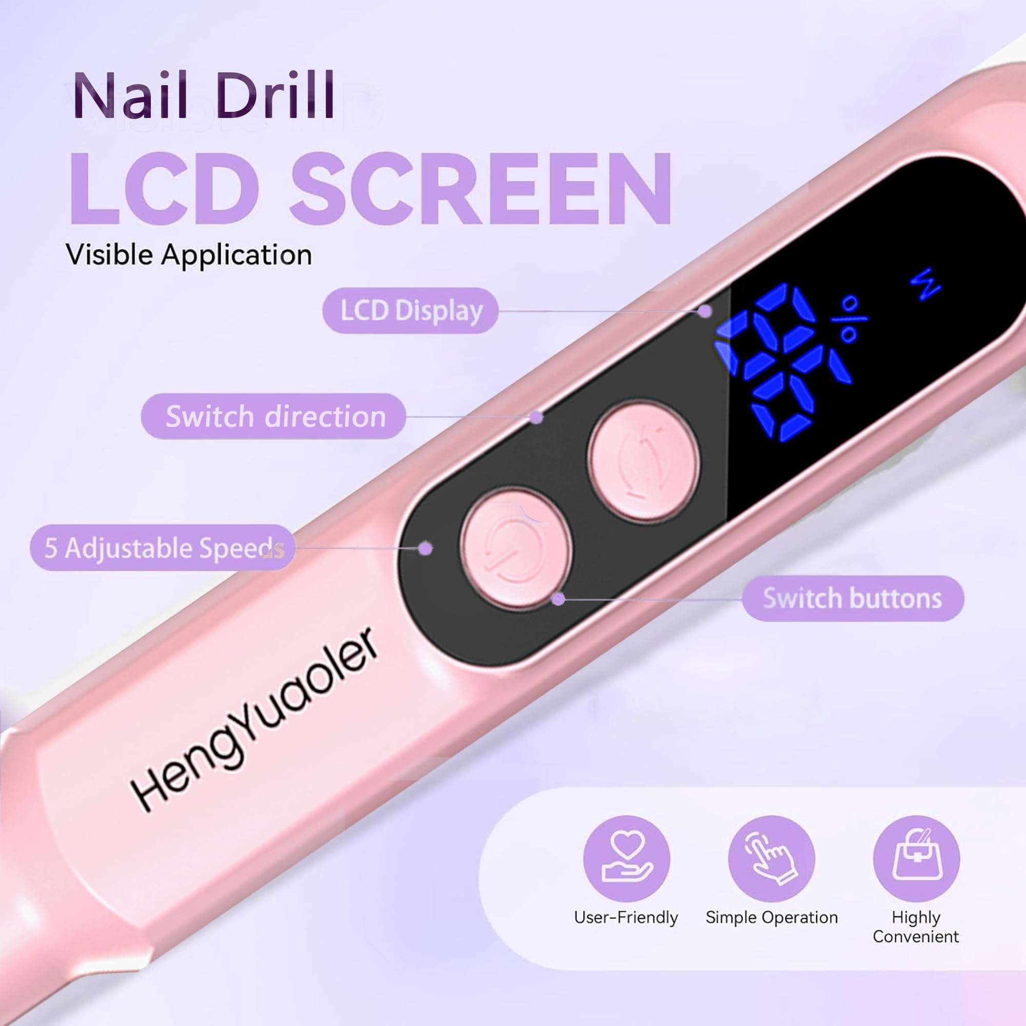 HengYuaoler nail drill features a 20,000 RPM motor for smooth operation