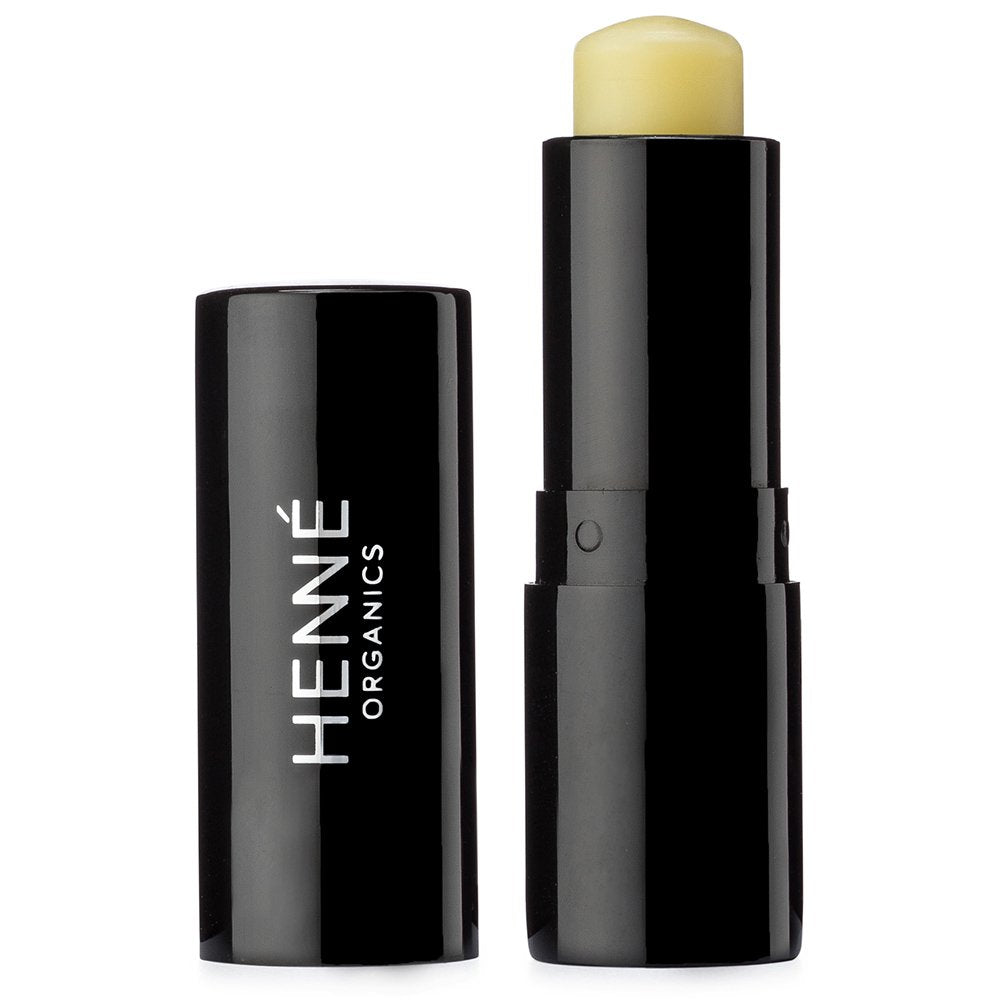 Henné Organics luxury lip balm V2 in black tube for everyday moisture