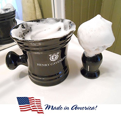 Henry Cavendish Himalaya shaving soap traditional brush-use demonstrates classic mug lather technique.
