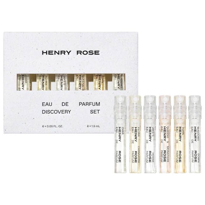Henry Rose discovery set box showing six genderless fragrances for exploration.