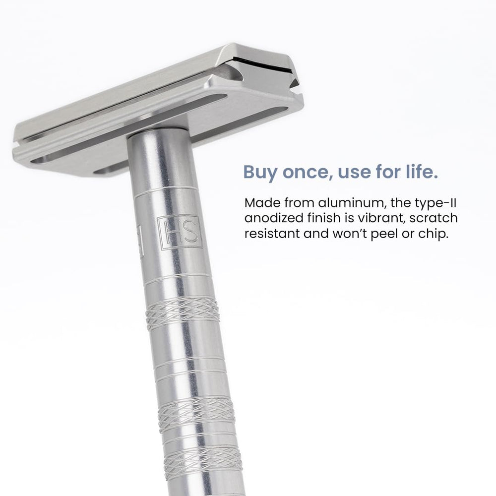 Henson Shaving copper razor packaging emphasizes sustainability and long-term value.