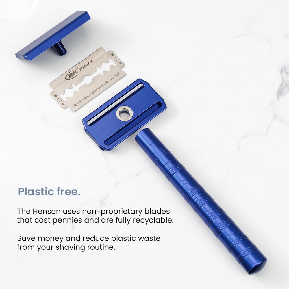 Henson Shaving Razor free end length supports blade stability during use