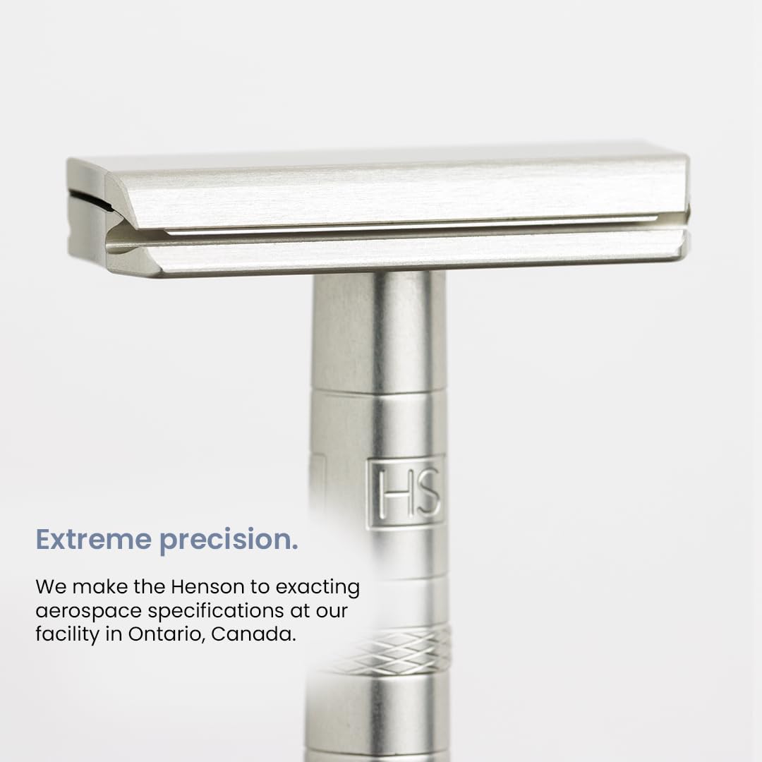Henson Shaving Razor reusable design emphasizes durable, plastic-free shaving kit.