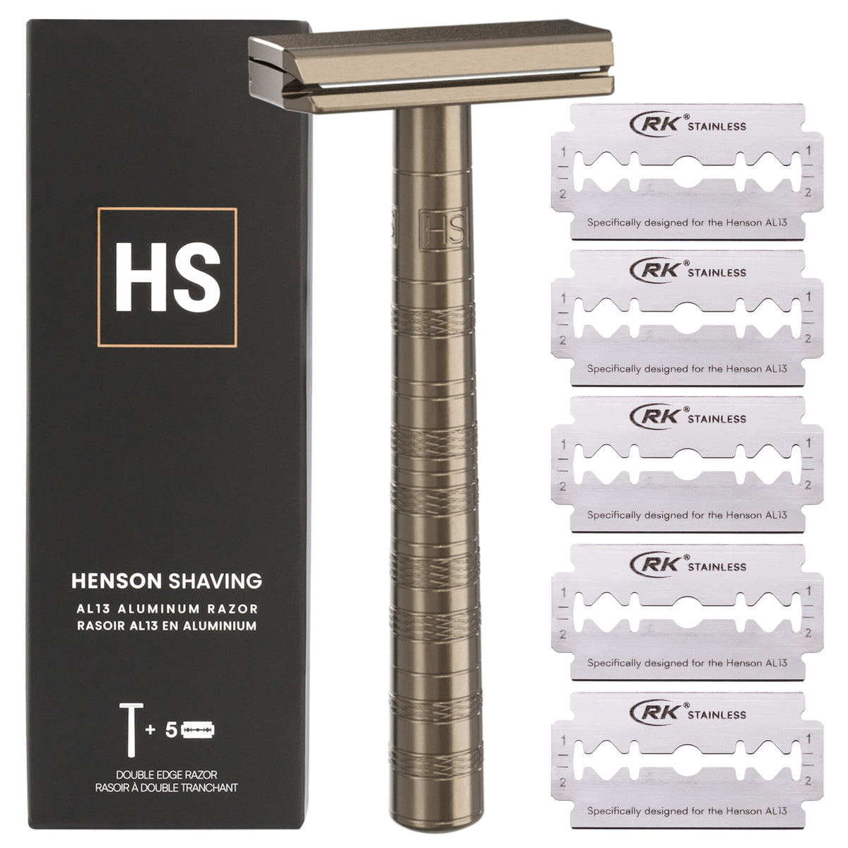Henson Shaving Razor tan razor head close-up for precise, smooth shaving.