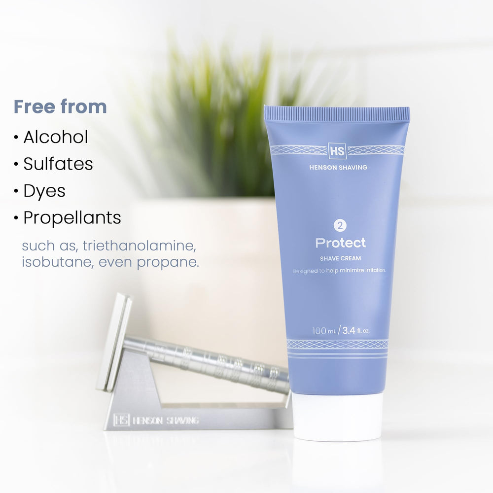 Henson Shaving sensitive-skin formula offers alcohol, sulfate, and dye-free care.