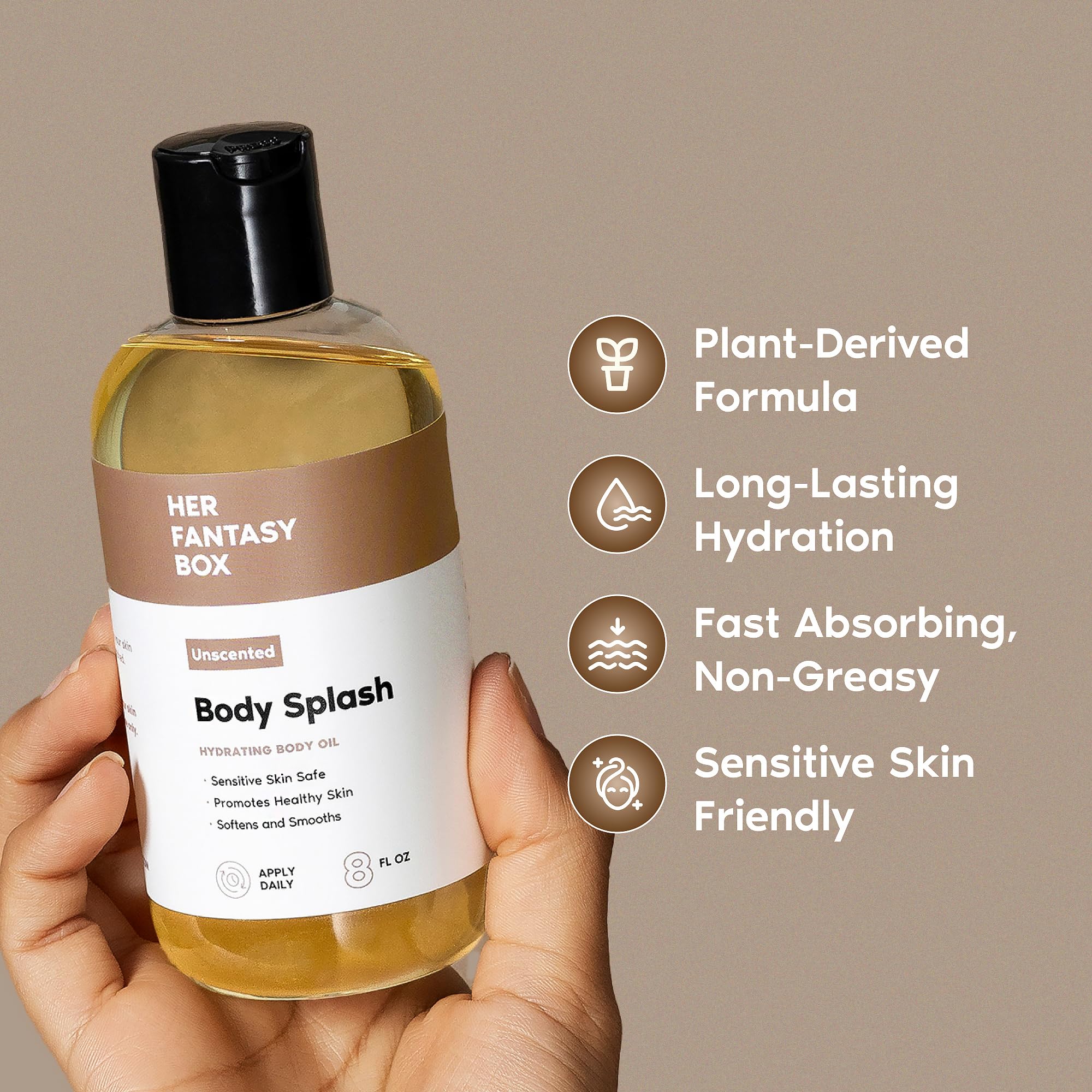 Her Fantasy Box body oil application massage demonstrates quick absorption and velvety finish.