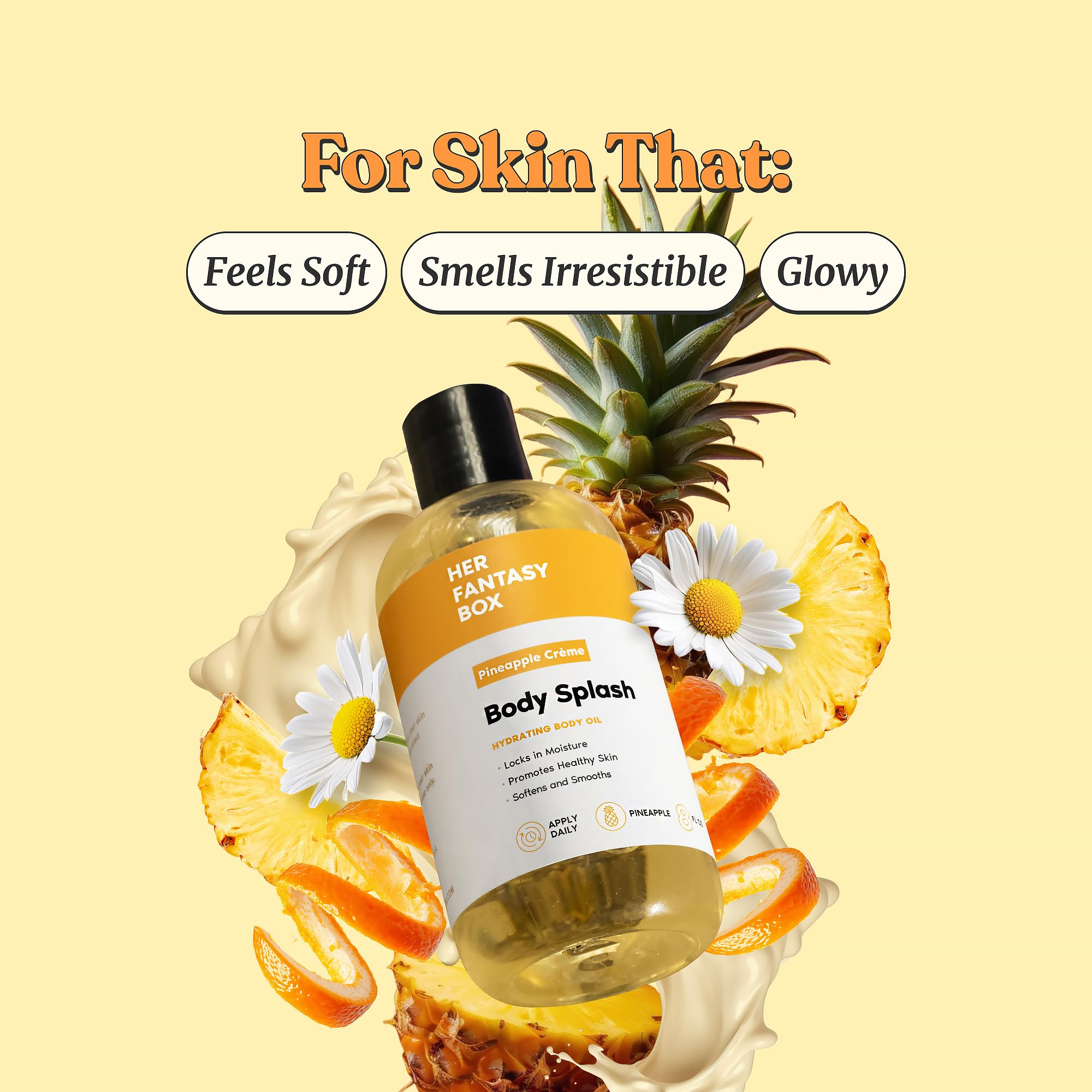Her Fantasy Box body oil pump shows quick absorption for smooth skin