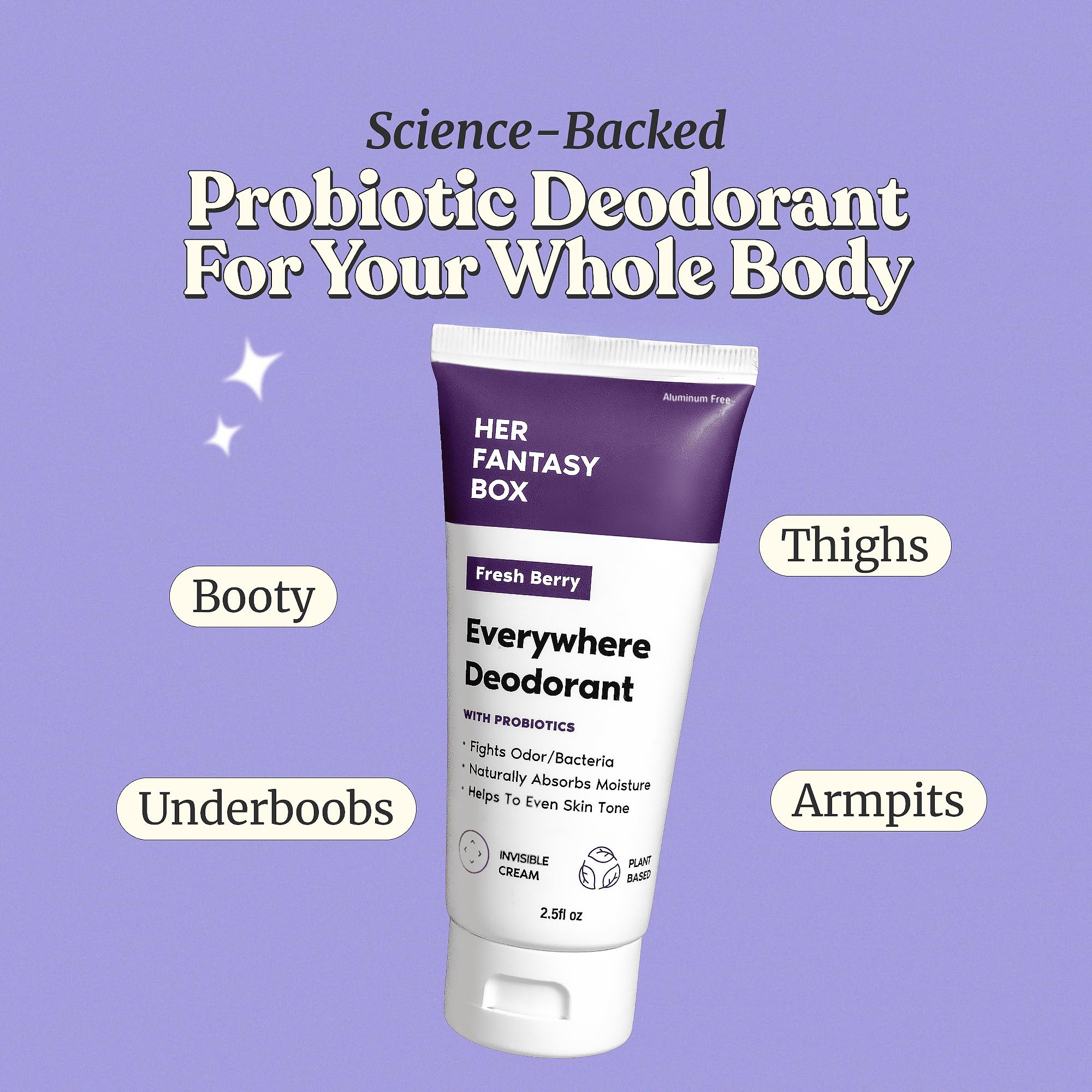 Her Fantasy Box Everywhere Deodorant berry scent closeup showing creamy texture.