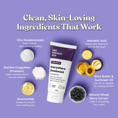 Her Fantasy Box Everywhere Deodorant texture closeup proving quick-dry, residue-free finish.