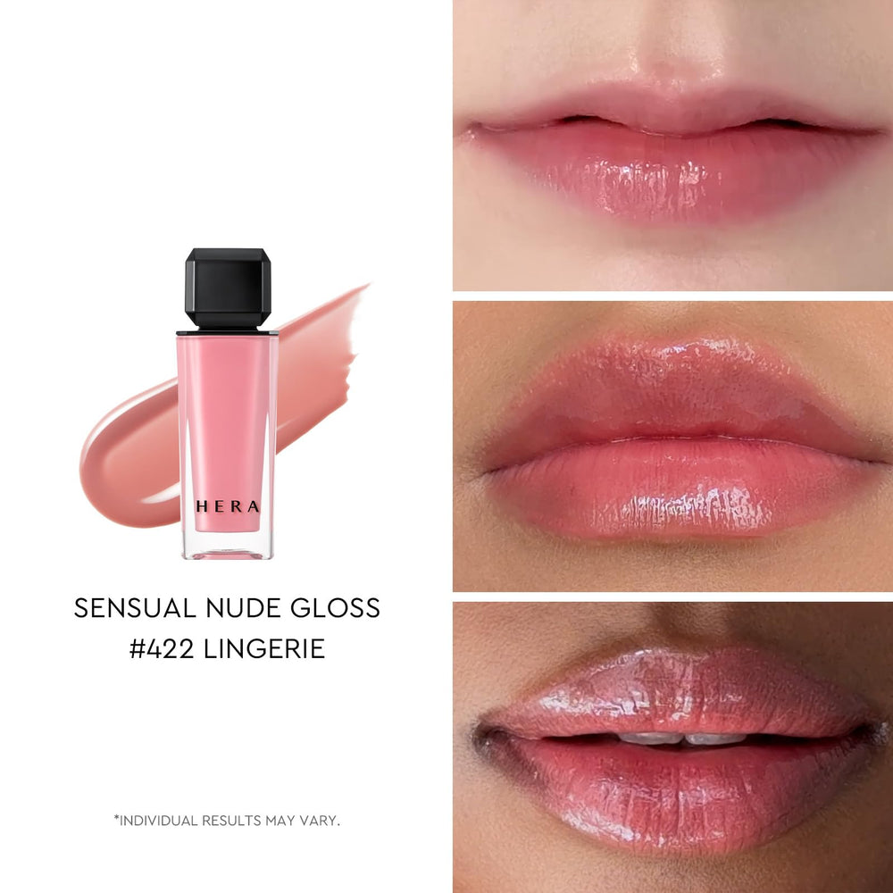 HERA Sensual Nude Gloss closeup-shine captures a glossy finish with non-sticky comfort.