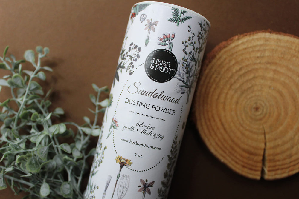 Applying Herb & Root Sandalwood powder after moisturizing helps keep skin dry.