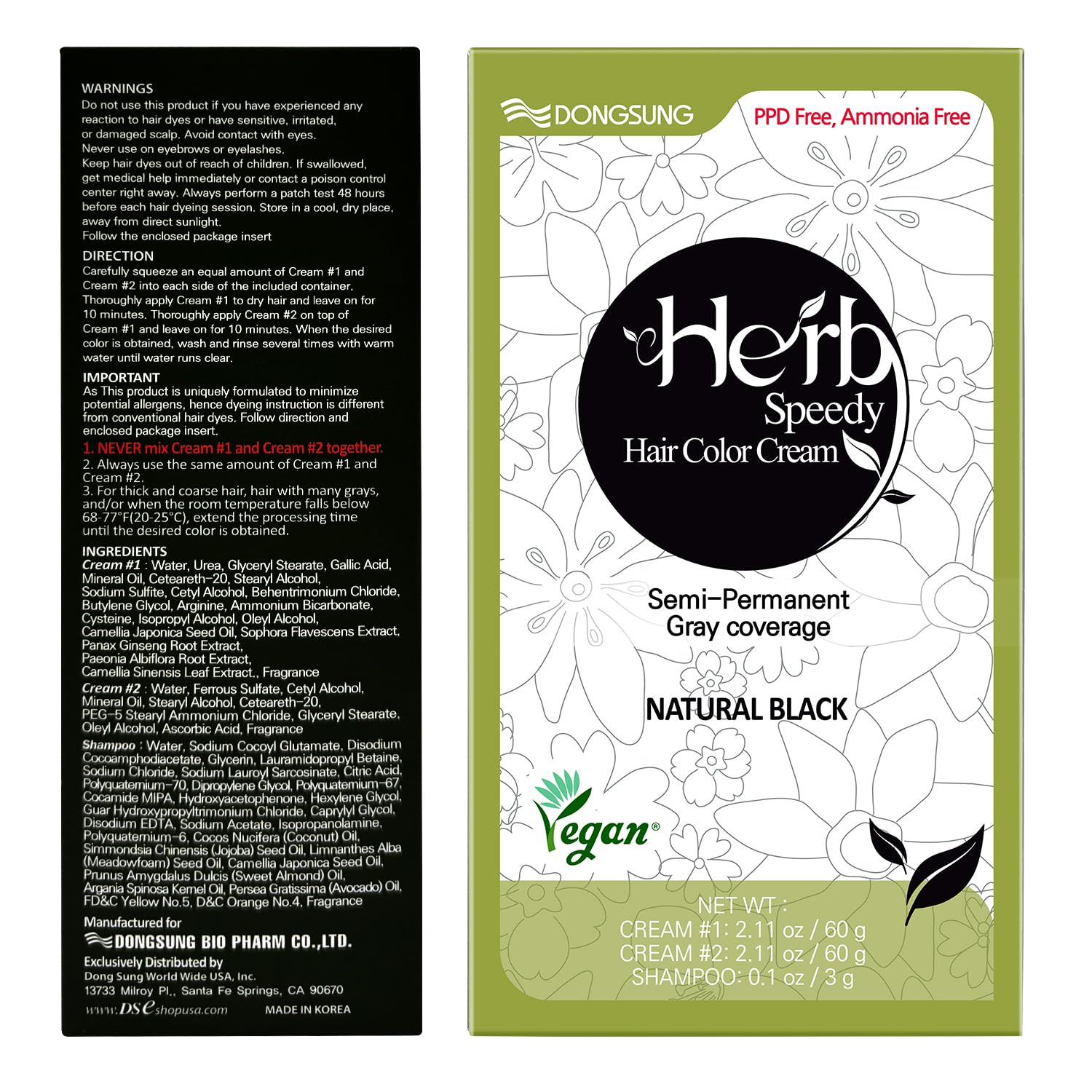 Herb Speedy color cream Natural Black dermatologically tested label signals safe use.