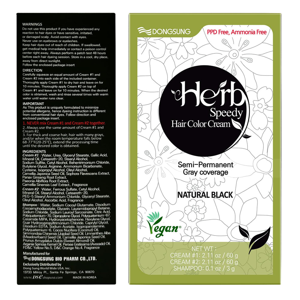 Herb Speedy color cream Natural Black dermatologically tested label signals safe use.