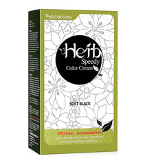 Herb Speedy Soft Black packaging highlights a vegan, PPD-free color option.
