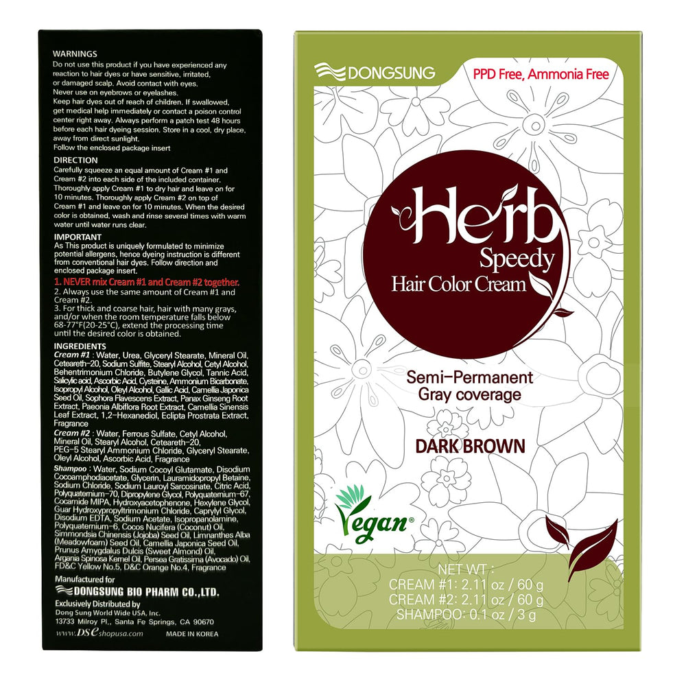 Herb Speedy packaging indicating dermatologist-tested and safe for sensitive scalps.