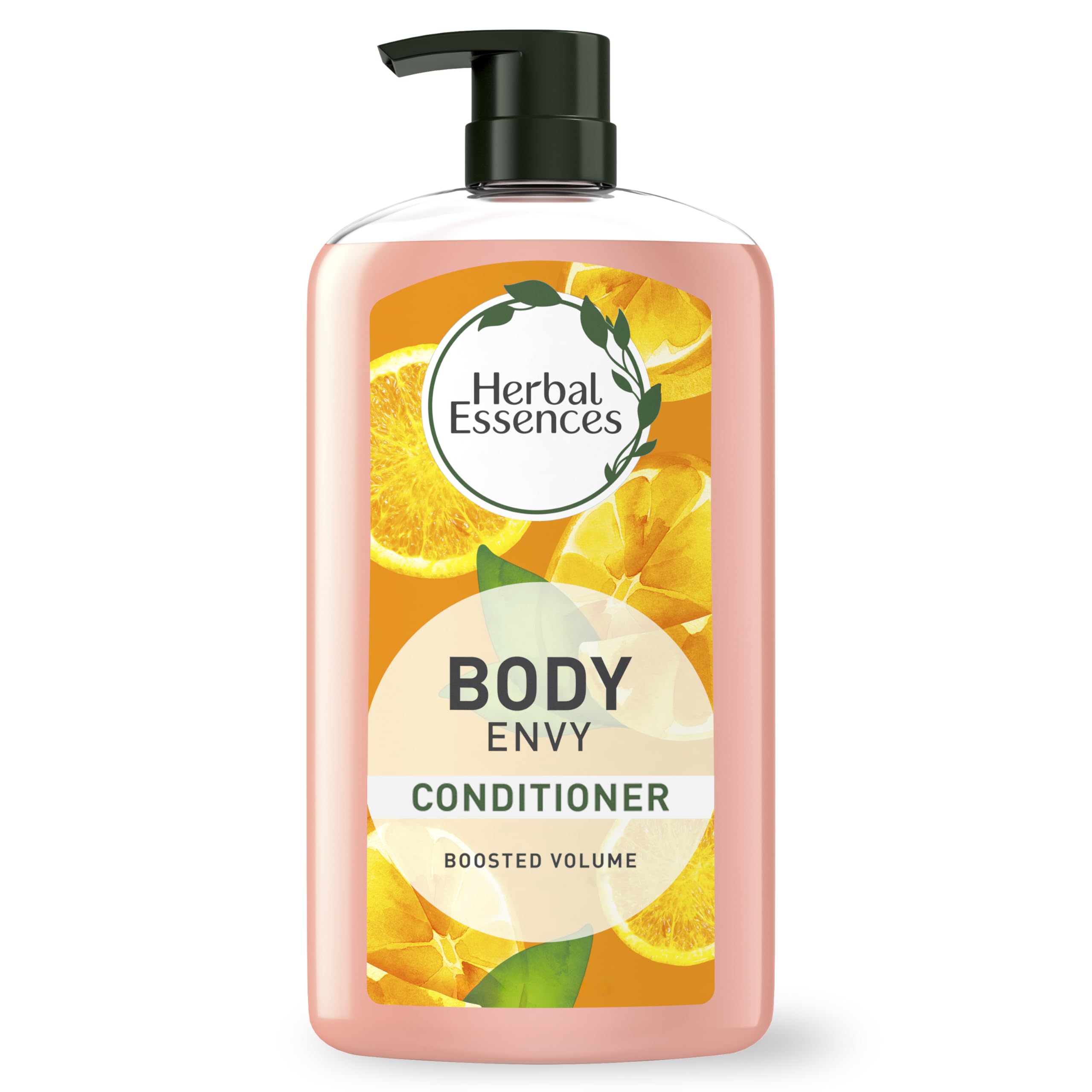 Herbal Essences Body Envy conditioner bottle closeup showing lift for fine hair.