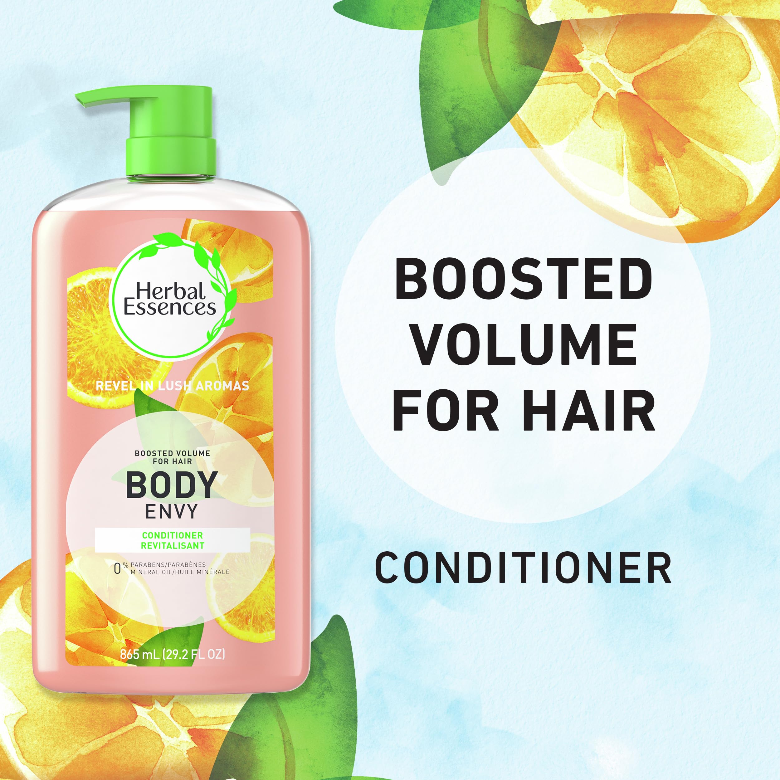Herbal Essences Body Envy bottle front view for easy conditioning and visible body.