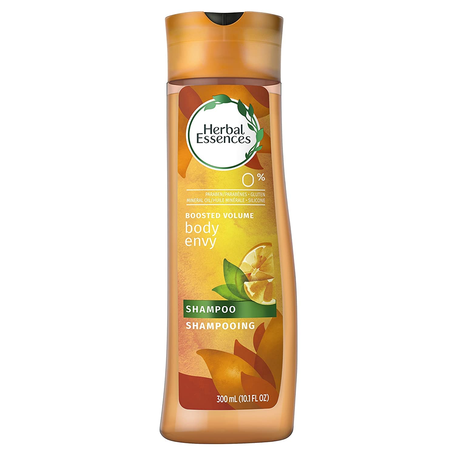 Herbal Essences Body Envy shampoo bottle pour demonstrates easy daily application.