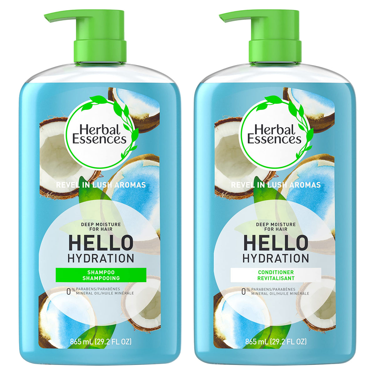 Herbal Essences Hello Hydration shampoo bottle showing hydrating formula for dry hair