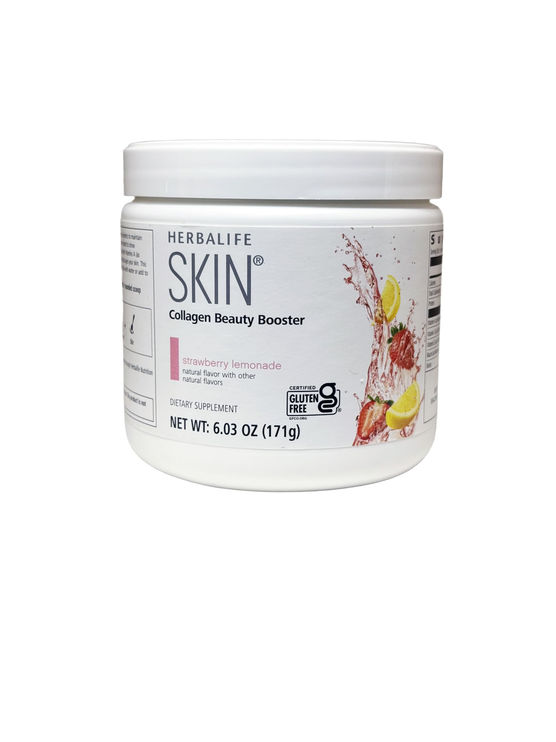 Herbalife SKIN Collagen Strawberry Lemonade bottle—potential skin elasticity support with Verisol