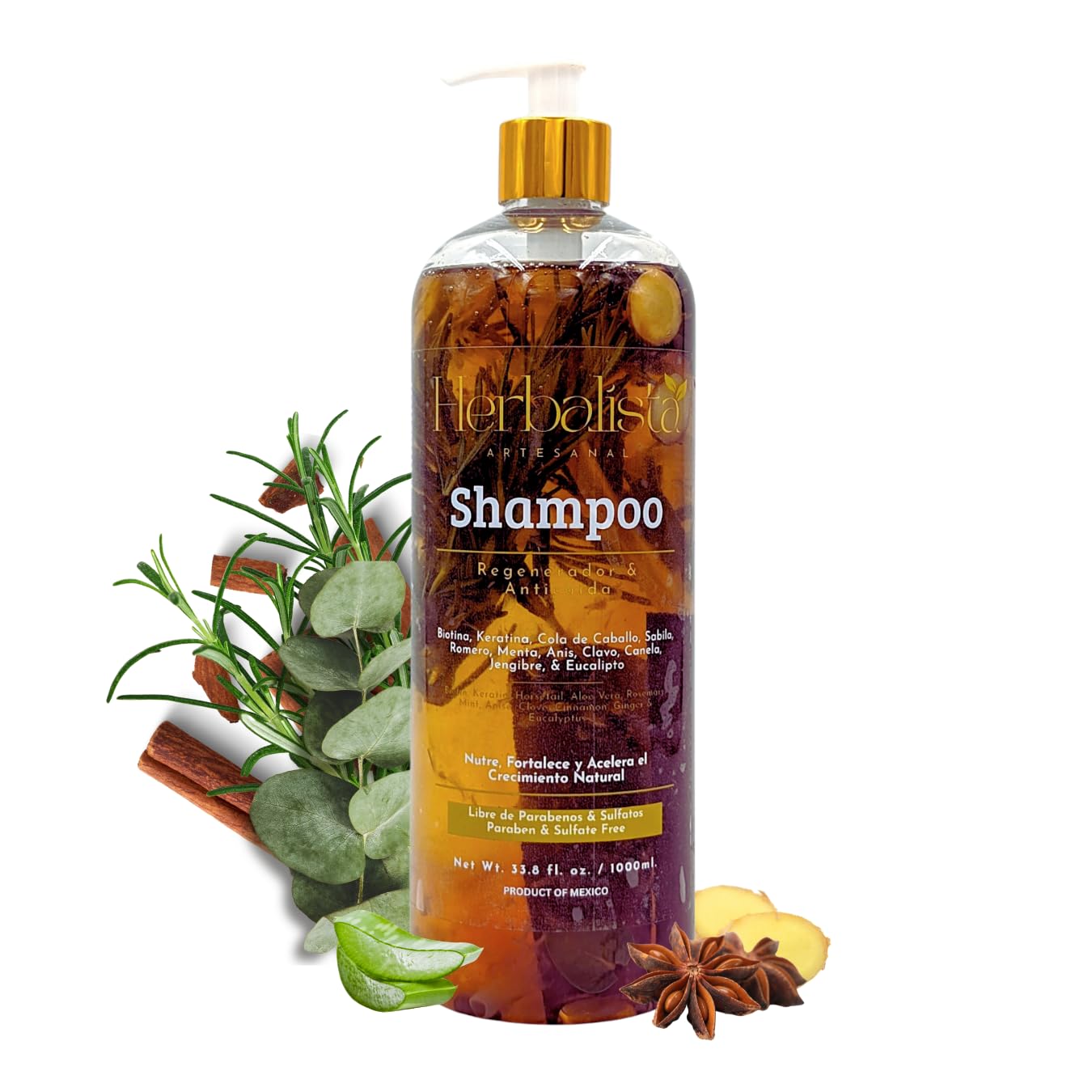 HERBALISTA Viral Shampoo bottle front features real botanicals for healthier-looking hair.