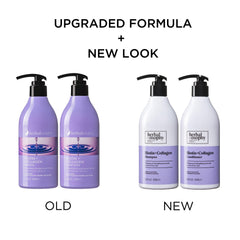 Herbalosophy Biotin & Collagen Conditioner bottle highlights nourished, smooth-looking hair