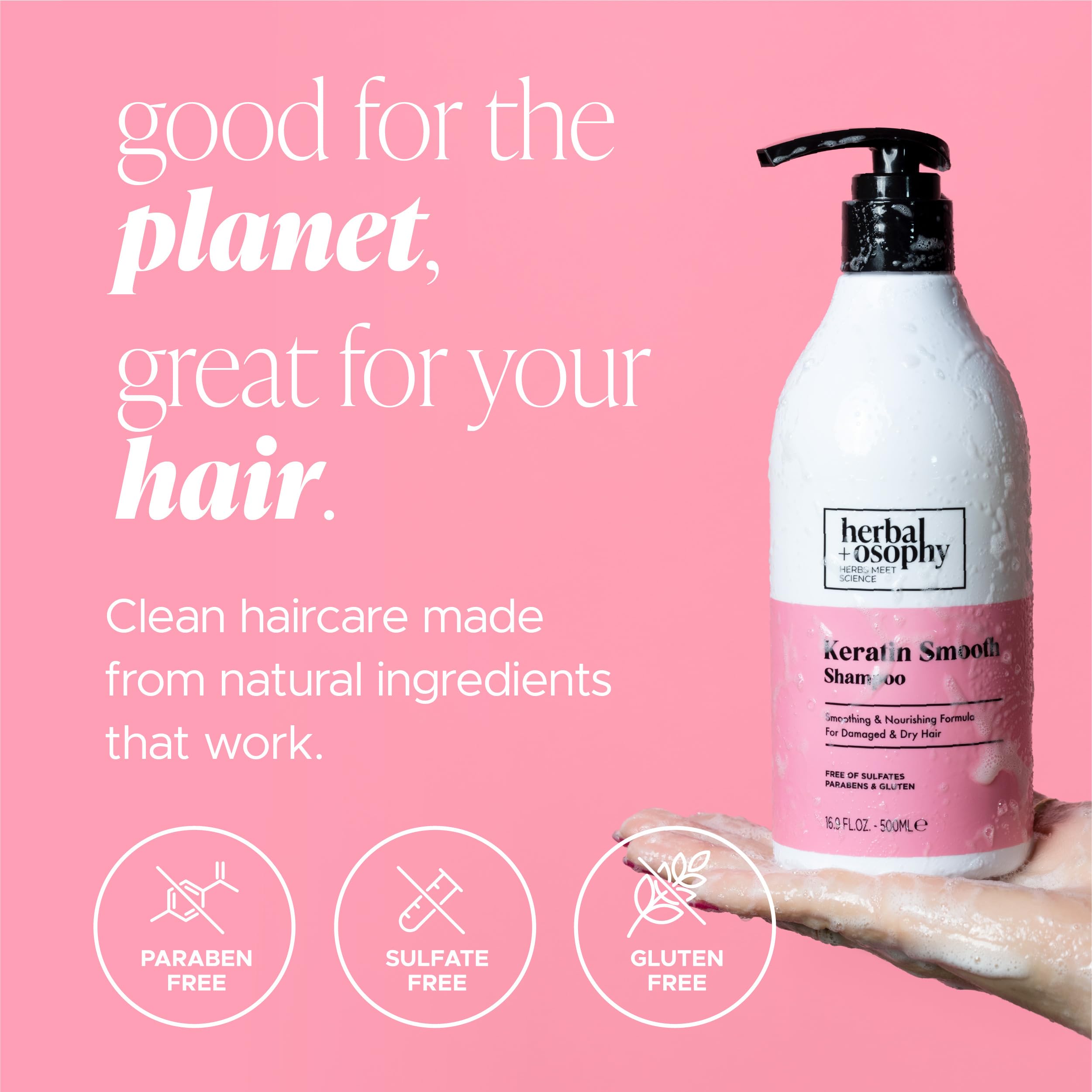 Herbalosophy free-from labels communicate sulfate, paraben, gluten-free benefits