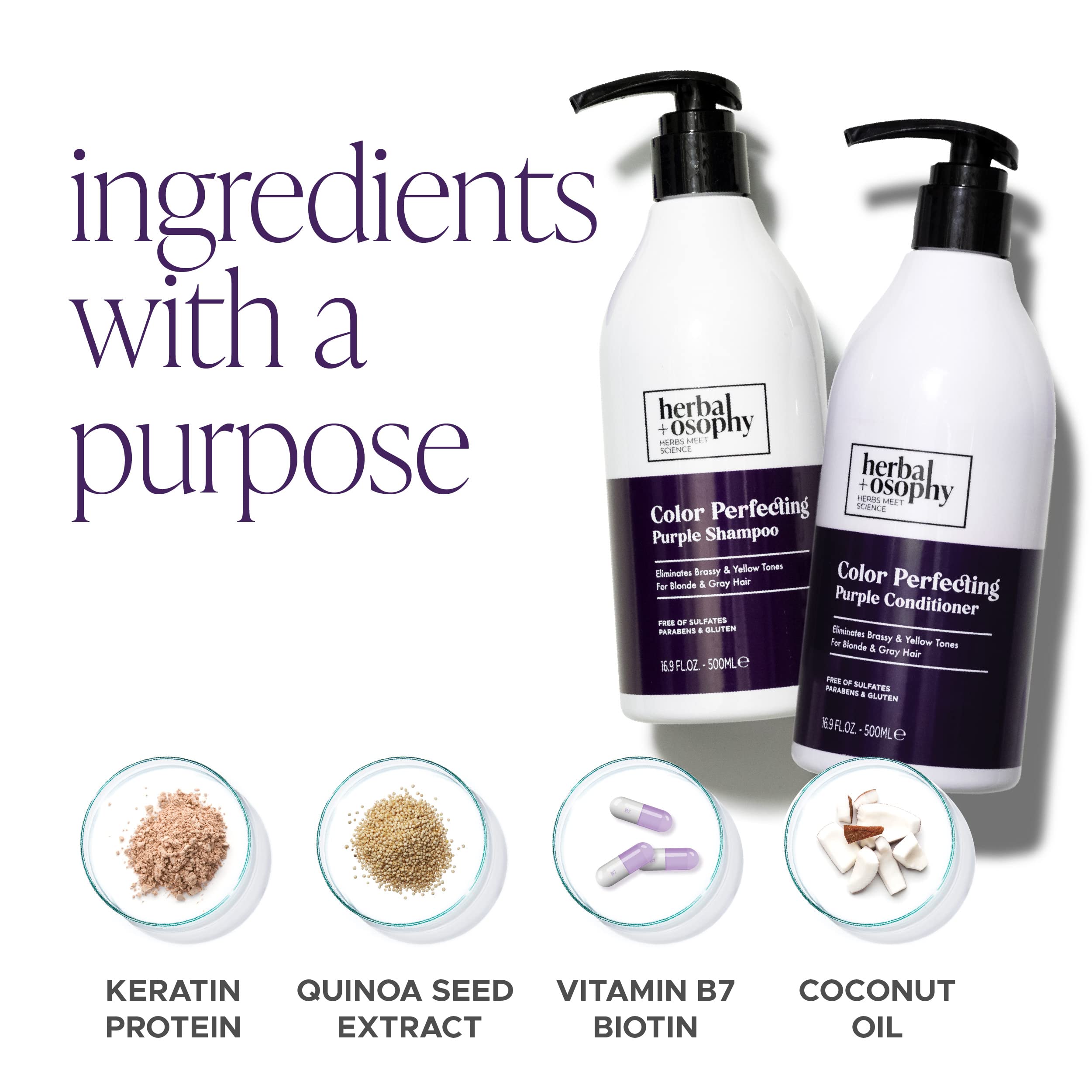 Herbalosophy purple shampoo and conditioner reveal vibrant blonde and silver hues