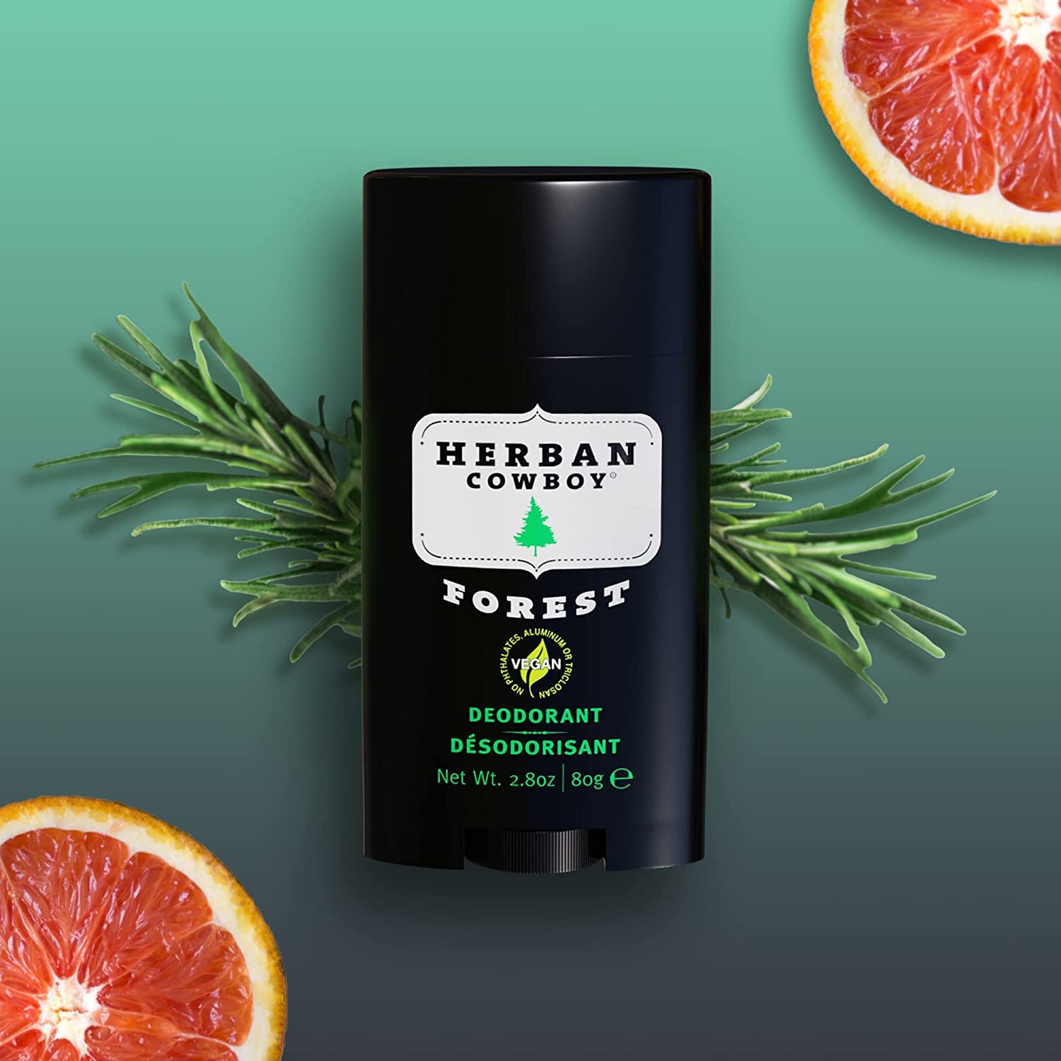 Cap closeup of Herban Cowboy Forest Deodorant emphasizes clean design.
