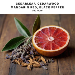 Herban Cowboy Mandarin top notes close-up delivering bright, uplifting fragrance.
