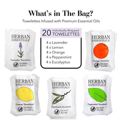 Herban Essentials individually wrapped towelettes for portable cleansing.