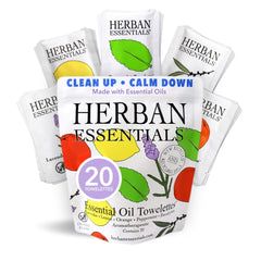 Herban Essentials travel wipes pouch for on-the-go refreshment.