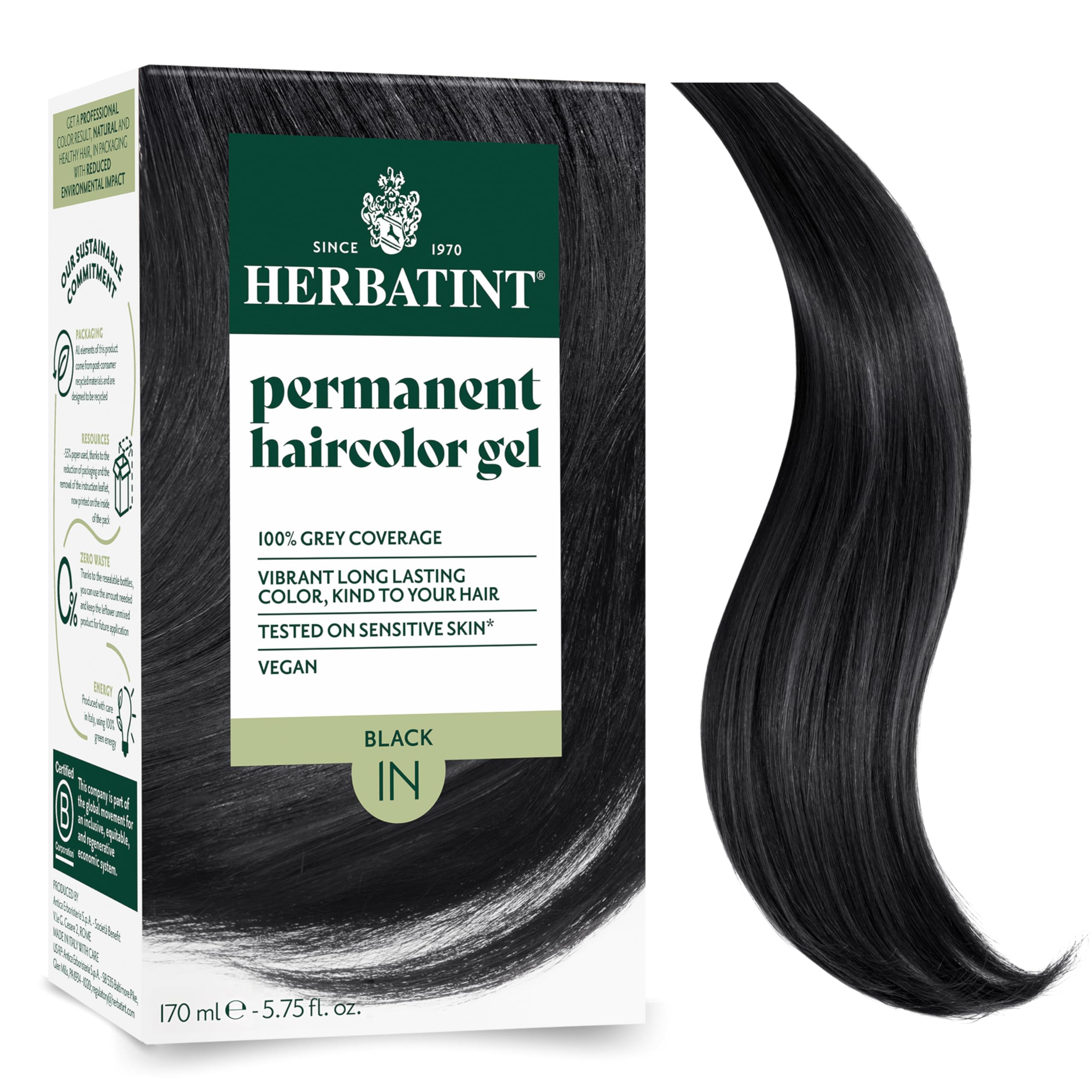 Herbatint 1N Black box with color swatch showing natural, even tone.