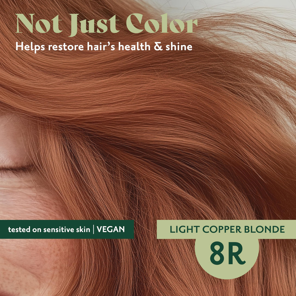 Herbatint before-after copper shade showing up to 100% gray coverage.