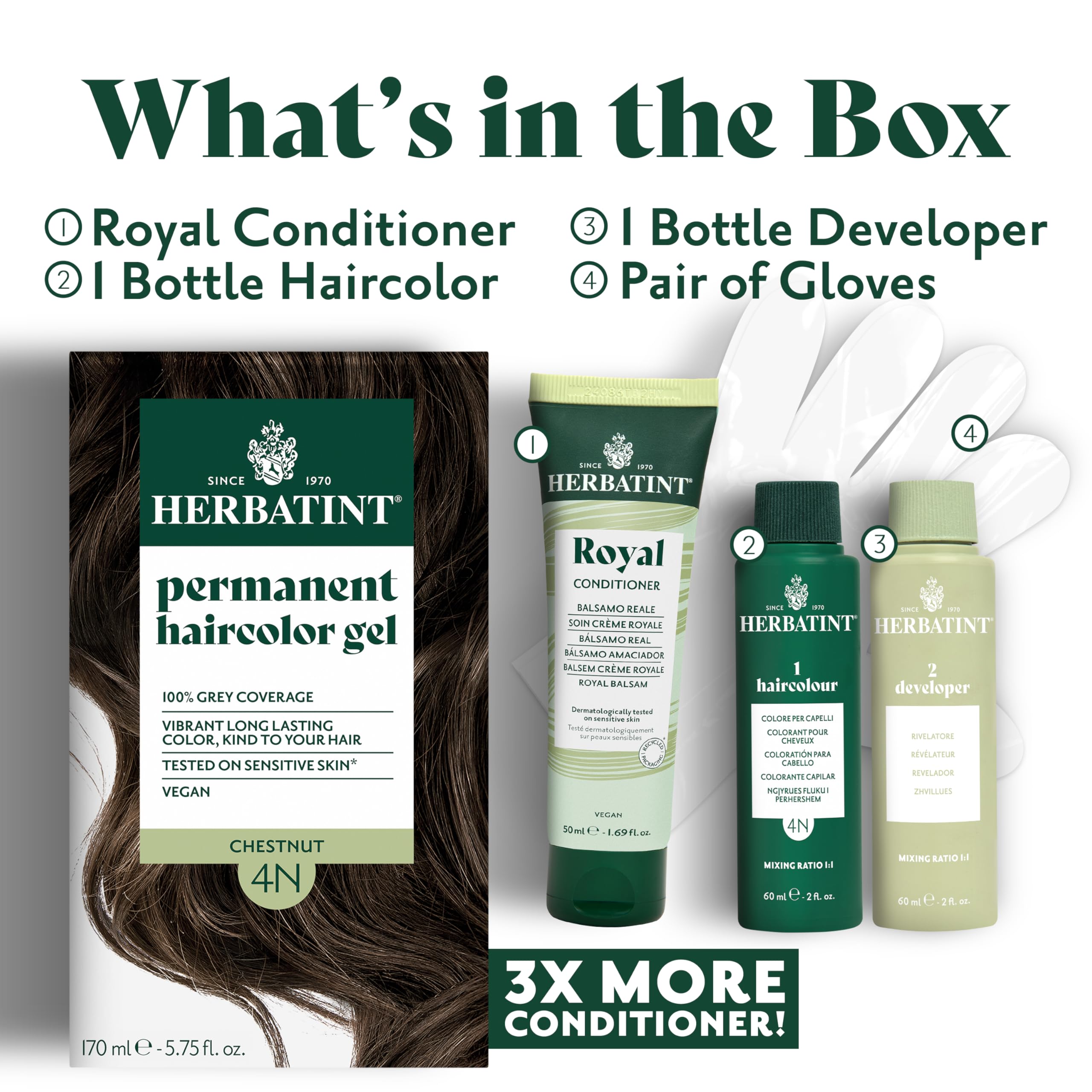 Herbatint eco-packaging with Royal Cream Conditioner image signals post-color care.