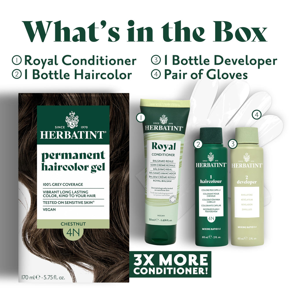 Herbatint eco-packaging with Royal Cream Conditioner image signals post-color care.