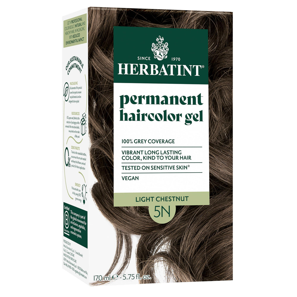Herbatint permanent dye 5N light chestnut application shows even gray coverage.