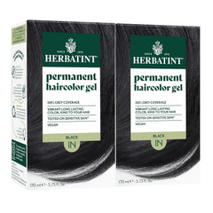 Herbatint permanent hair dye 1N black bottle shows vibrant, even gray coverage for natural-looking color.